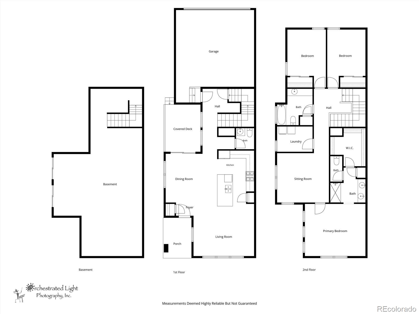 Floor plan of the basement, main and upper levels
